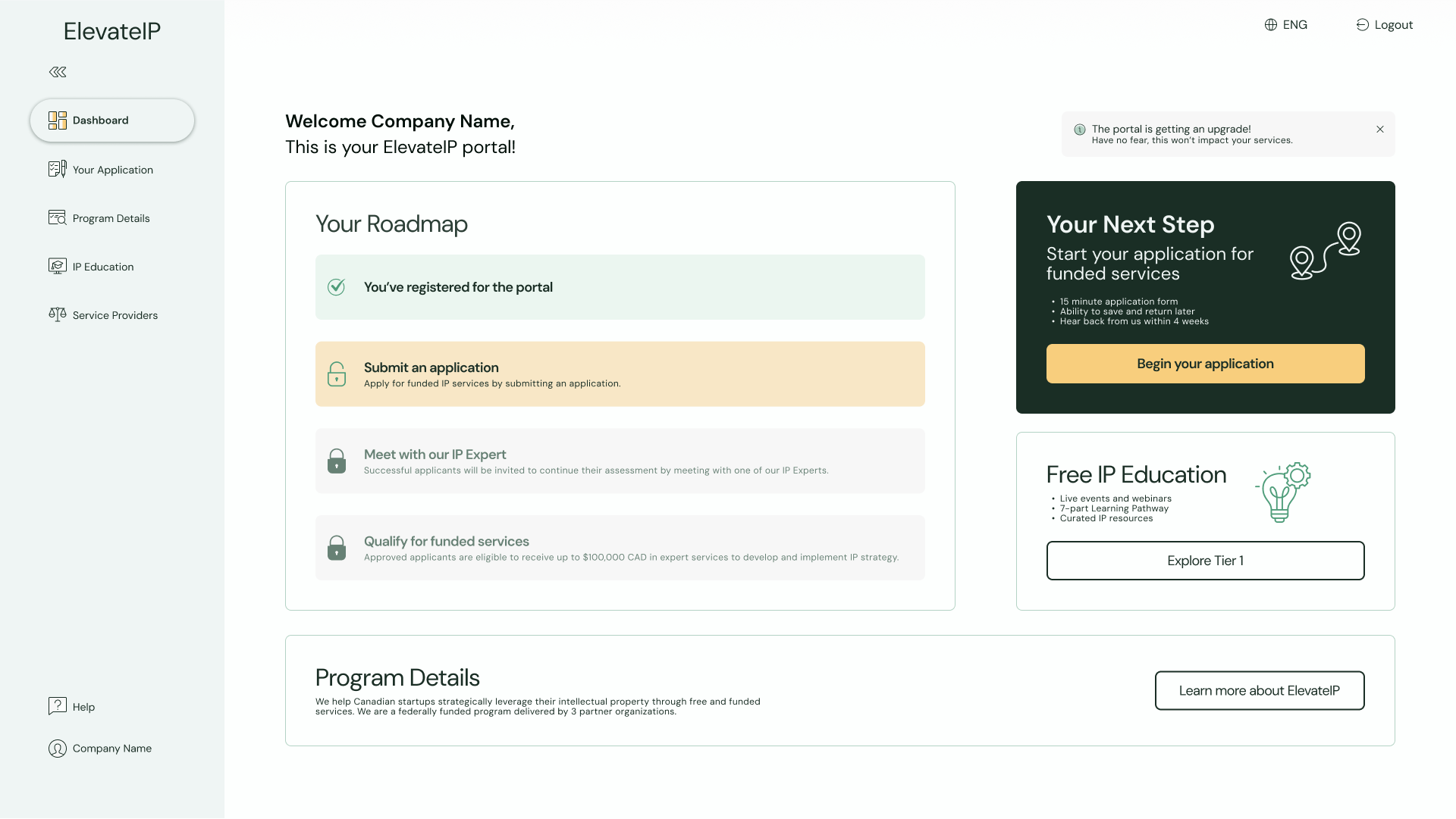 A Screenshot of the Elevate IP Portal