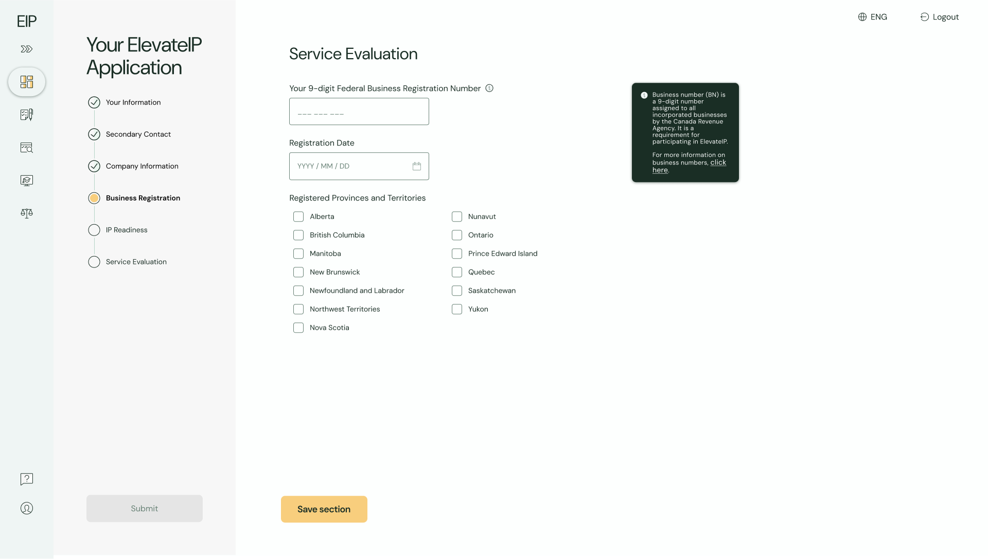 A Screenshot of the Elevate IP Portal